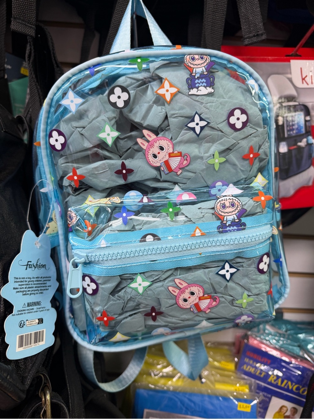 Labubu Kids Clear Blue Character Backpack - Cute Bunny Design